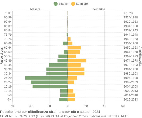 Grafico cittadini stranieri - Carmiano 2024