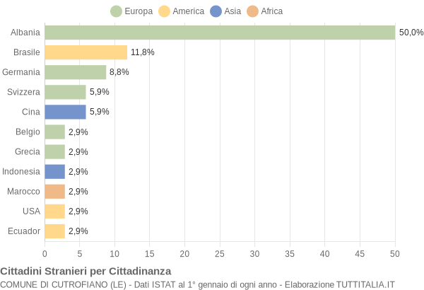 Grafico cittadinanza stranieri - Cutrofiano 2004