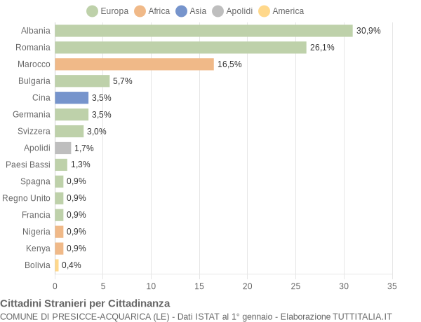 Grafico cittadinanza stranieri - Presicce-Acquarica 2010