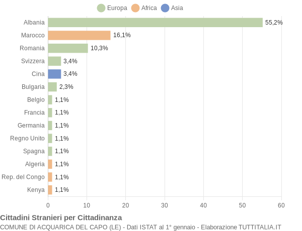 Grafico cittadinanza stranieri - Acquarica del Capo 2009