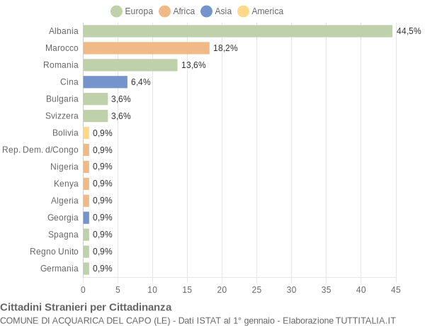 Grafico cittadinanza stranieri - Acquarica del Capo 2010