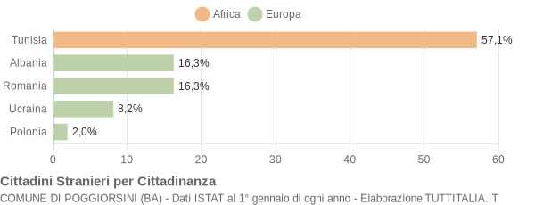 Grafico cittadinanza stranieri - Poggiorsini 2008