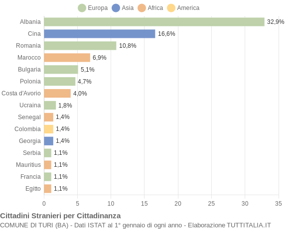 Grafico cittadinanza stranieri - Turi 2010