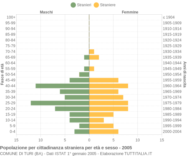 Grafico cittadini stranieri - Turi 2005