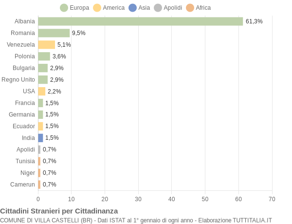 Grafico cittadinanza stranieri - Villa Castelli 2009