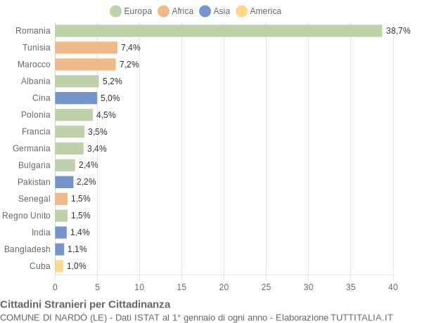 Grafico cittadinanza stranieri - Nardò 2019