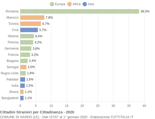 Grafico cittadinanza stranieri - Nardò 2020