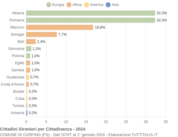 Grafico cittadinanza stranieri - Carpino 2024