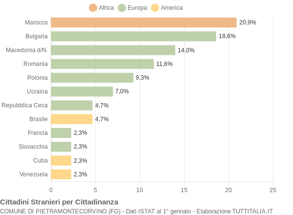 Grafico cittadinanza stranieri - Pietramontecorvino 2010