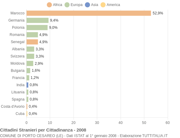Grafico cittadinanza stranieri - Porto Cesareo 2008