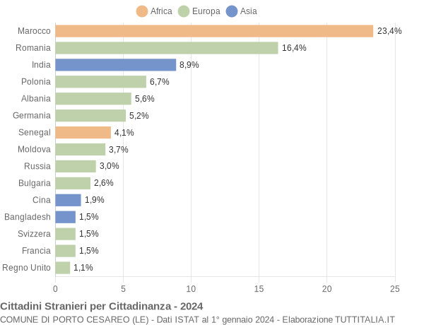 Grafico cittadinanza stranieri - Porto Cesareo 2024