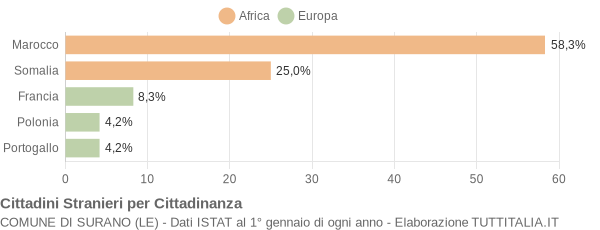 Grafico cittadinanza stranieri - Surano 2008