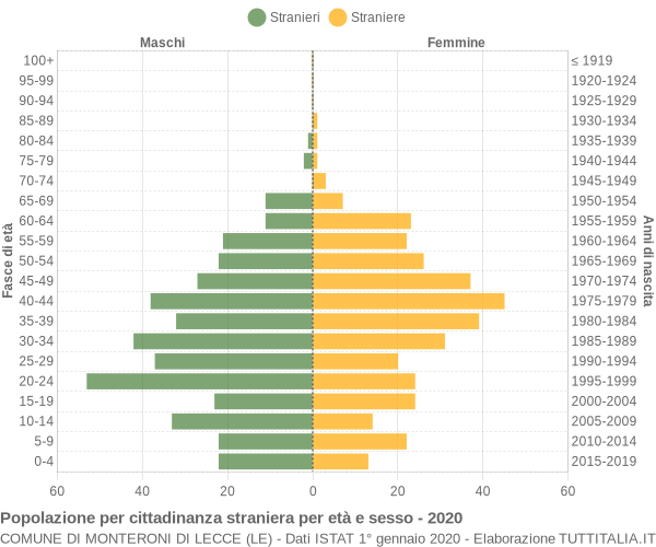 Grafico cittadini stranieri - Monteroni di Lecce 2020