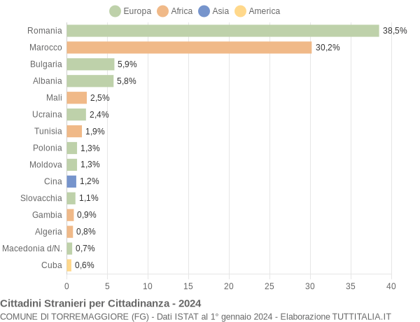 Grafico cittadinanza stranieri - Torremaggiore 2024