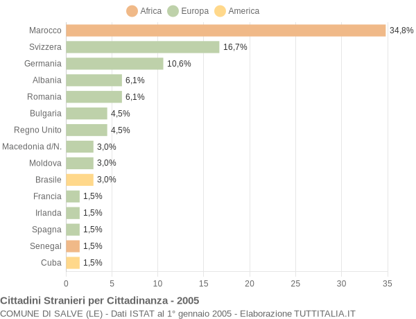 Grafico cittadinanza stranieri - Salve 2005