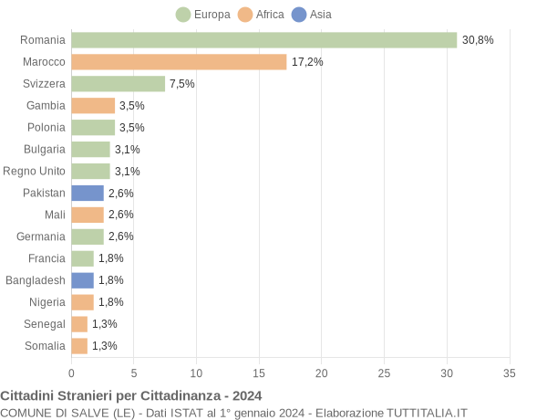 Grafico cittadinanza stranieri - Salve 2024