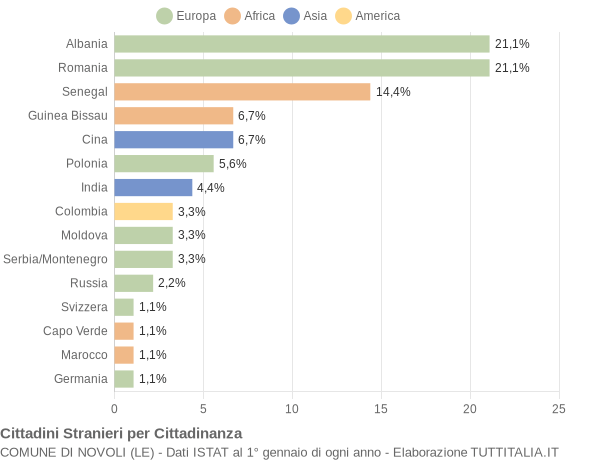 Grafico cittadinanza stranieri - Novoli 2008