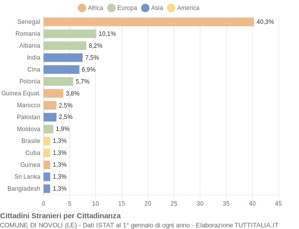 Grafico cittadinanza stranieri - Novoli 2013