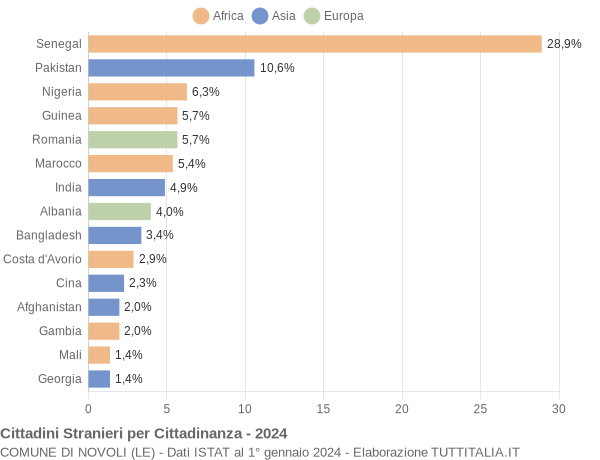 Grafico cittadinanza stranieri - Novoli 2024