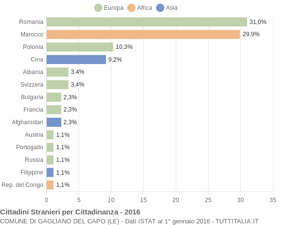 Grafico cittadinanza stranieri - Gagliano del Capo 2016