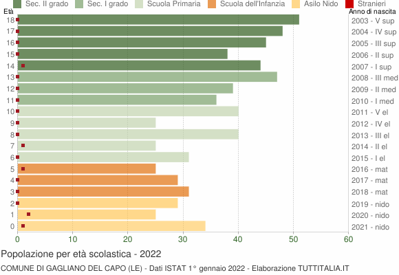 Grafico Popolazione in età scolastica - Gagliano del Capo 2022