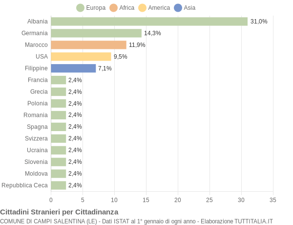 Grafico cittadinanza stranieri - Campi Salentina 2006