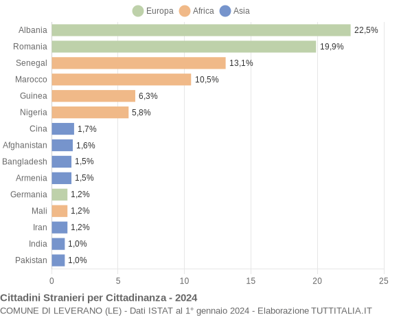 Grafico cittadinanza stranieri - Leverano 2024