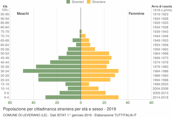 Grafico cittadini stranieri - Leverano 2019