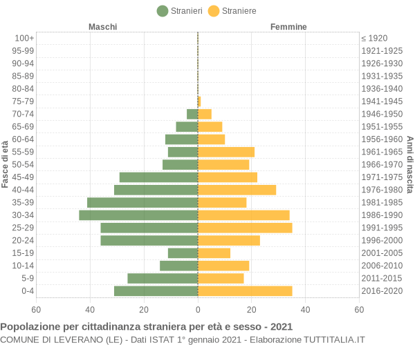 Grafico cittadini stranieri - Leverano 2021