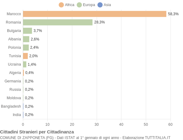 Grafico cittadinanza stranieri - Zapponeta 2018