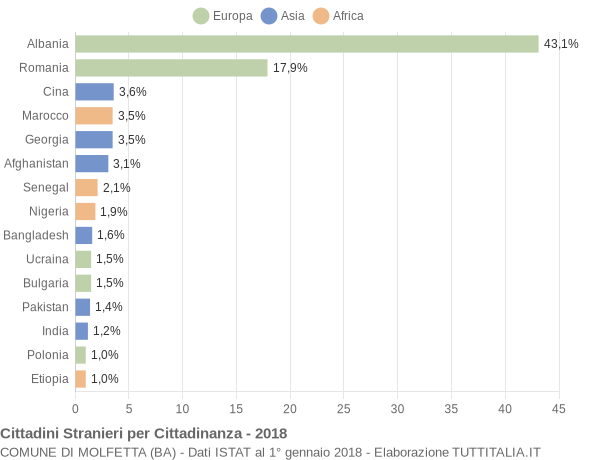 Grafico cittadinanza stranieri - Molfetta 2018