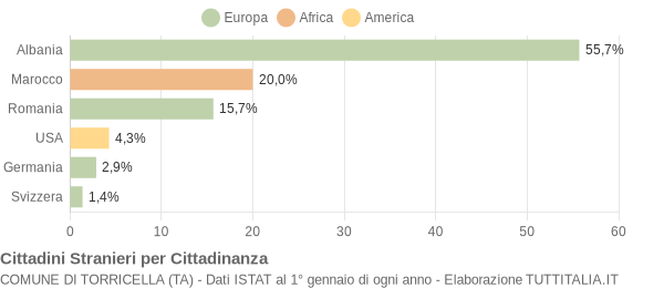 Grafico cittadinanza stranieri - Torricella 2010