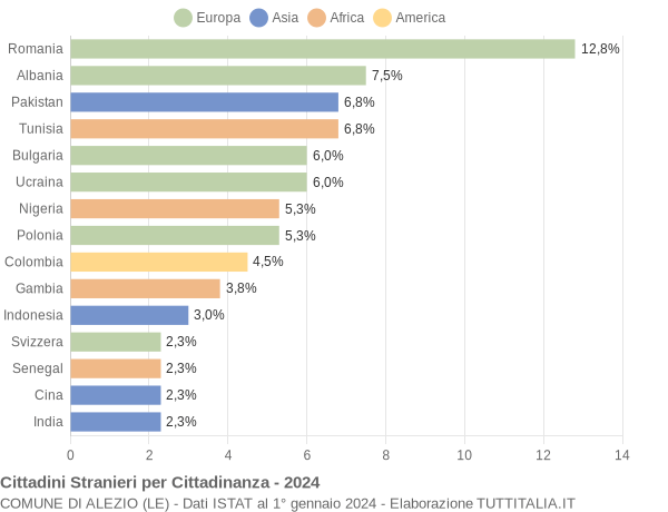 Grafico cittadinanza stranieri - Alezio 2024