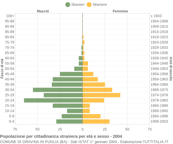 Grafico cittadini stranieri - Gravina in Puglia 2004