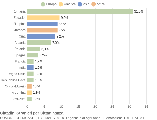 Grafico cittadinanza stranieri - Tricase 2009