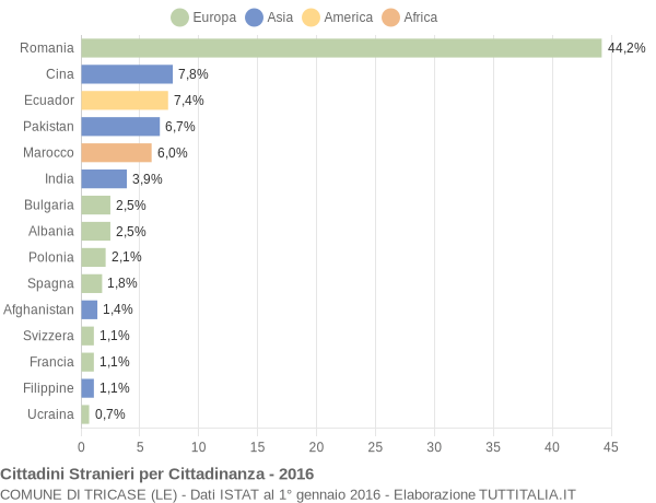 Grafico cittadinanza stranieri - Tricase 2016