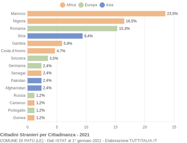 Grafico cittadinanza stranieri - Patù 2021