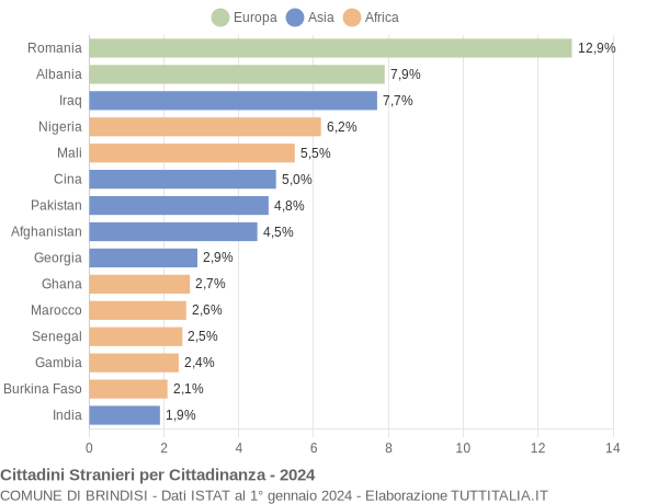 Grafico cittadinanza stranieri - Brindisi 2024