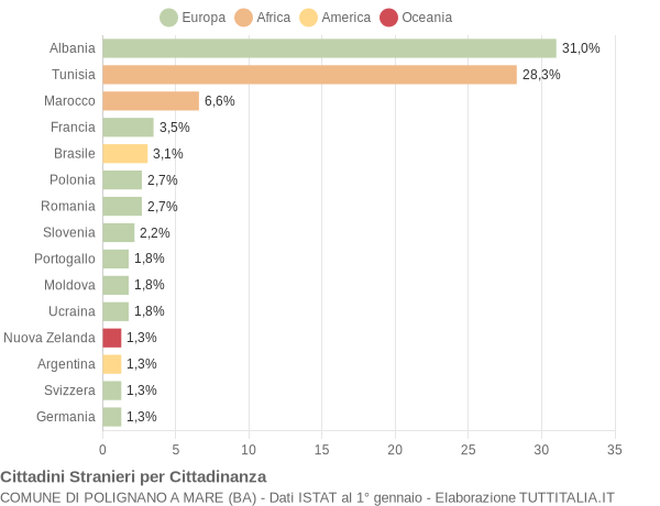 Grafico cittadinanza stranieri - Polignano a Mare 2007