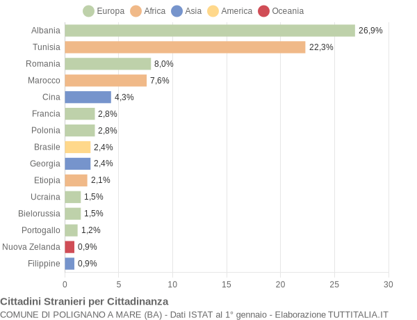 Grafico cittadinanza stranieri - Polignano a Mare 2010