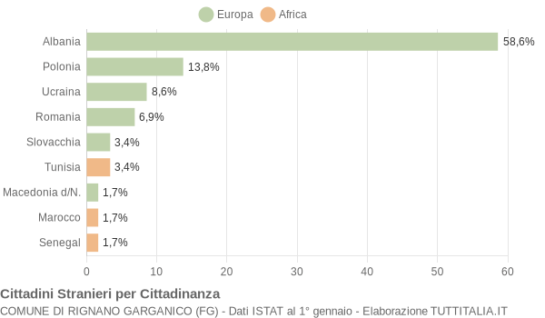 Grafico cittadinanza stranieri - Rignano Garganico 2005