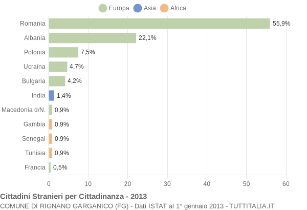 Grafico cittadinanza stranieri - Rignano Garganico 2013