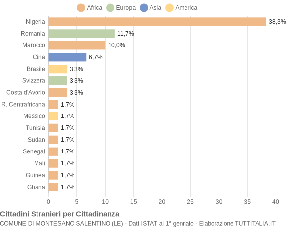 Grafico cittadinanza stranieri - Montesano Salentino 2019