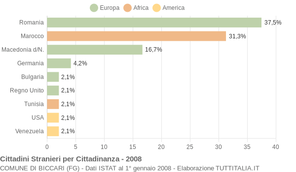 Grafico cittadinanza stranieri - Biccari 2008