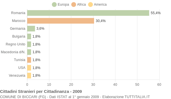 Grafico cittadinanza stranieri - Biccari 2009