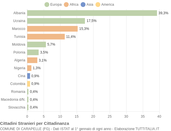 Grafico cittadinanza stranieri - Carapelle 2005