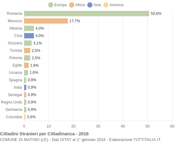 Grafico cittadinanza stranieri - Matino 2018