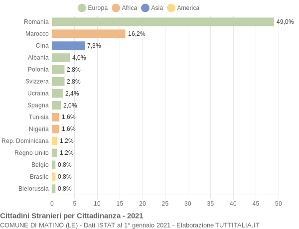 Grafico cittadinanza stranieri - Matino 2021