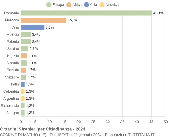 Grafico cittadinanza stranieri - Matino 2024