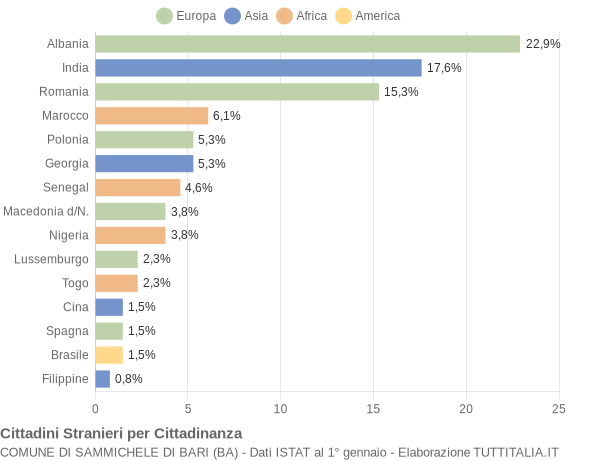 Grafico cittadinanza stranieri - Sammichele di Bari 2021